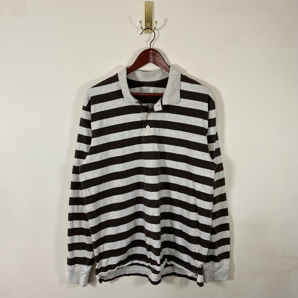 Old Navy Rugby Shirt Striped Collared Shirt Cotton Large Preppy Brown‎ Beige